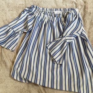 Boutique✨ Blue striped off the shoulder blouse top